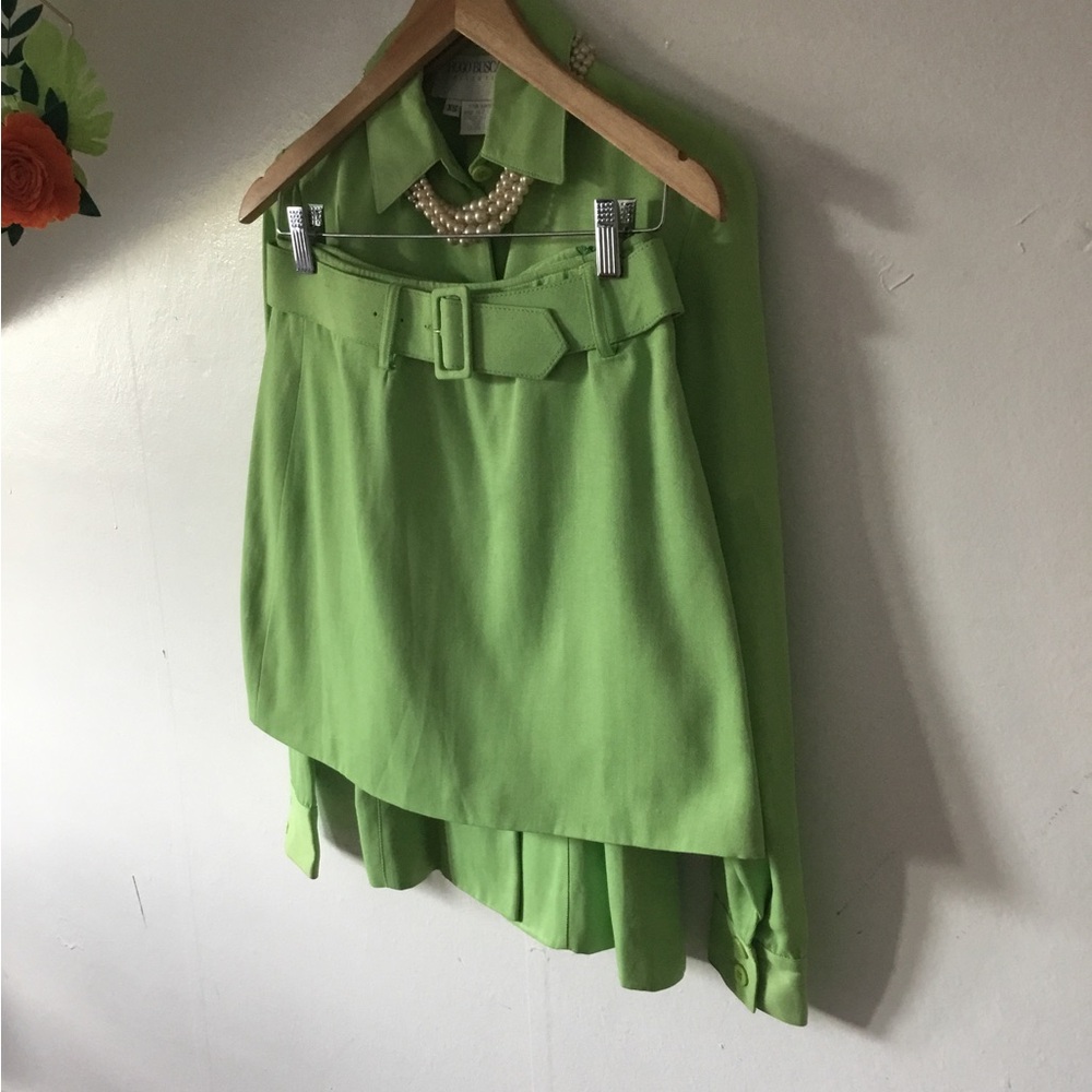 VTG 90s EUC Hugo Buscati Spring Green Jacket and Matching Skirt Set sz XS HTF